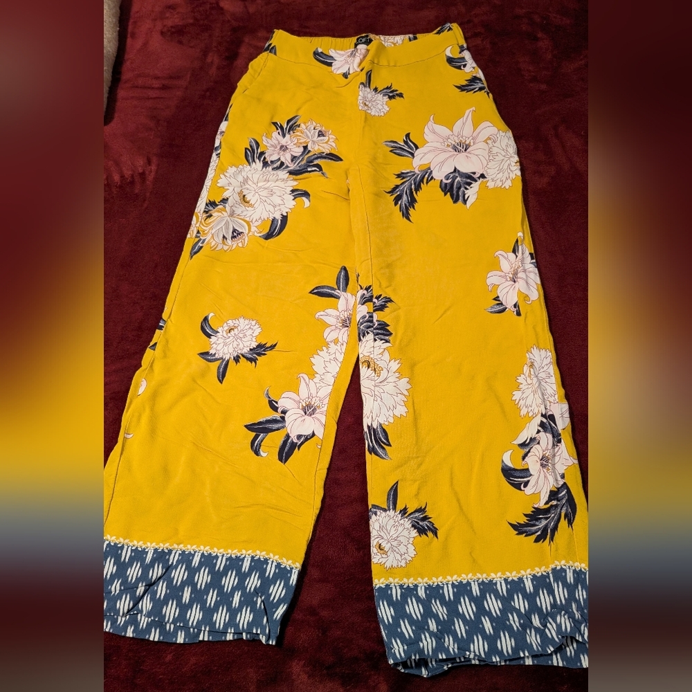 Floral Yellow Wide-Leg Pants
